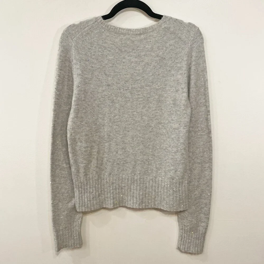 New J.Crew Wool Blend Rhinestone Sweater Grey Medium $128